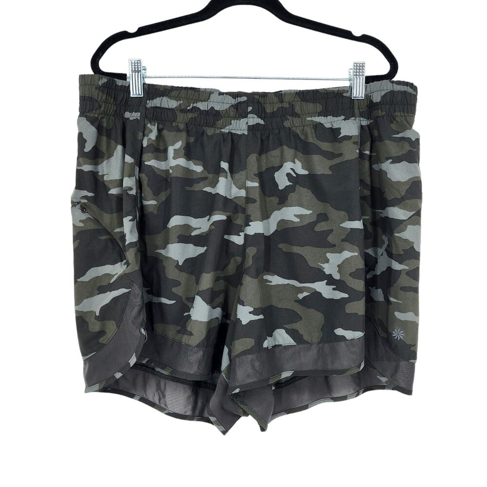 Athleta Mesh Racer Run Camo Mid Rise Stretch Lightweight Shorts 4" Size 1X
